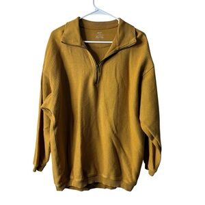 Aerie Mustard Yellow Ribbed 1/4 Zip Pullover Sweater sweatshirt